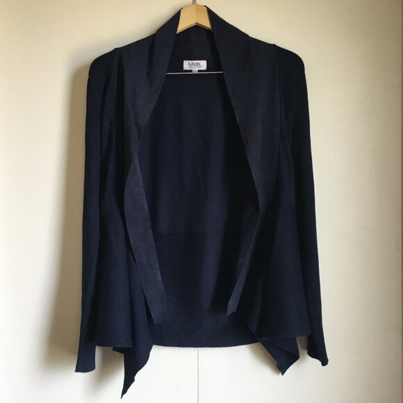 Velvety Soft Lapel Eleven Eleven Deepsea Blue Handkerchief Hem Open Cardigan - Picture 4 of 16